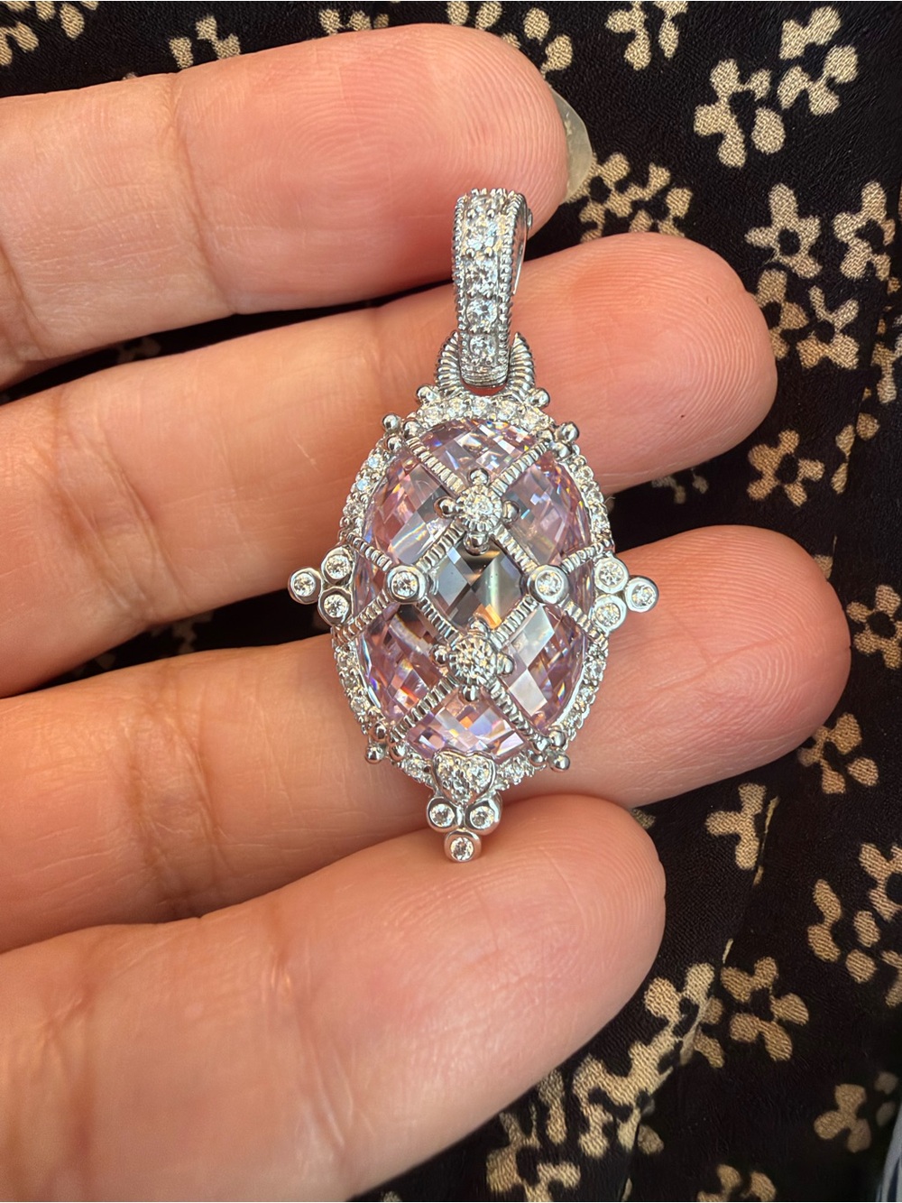 NWOT JUDITH RIPKA STERLING SILVER pink ENHANCER/PENDANT, BALE OPENS beautiful!